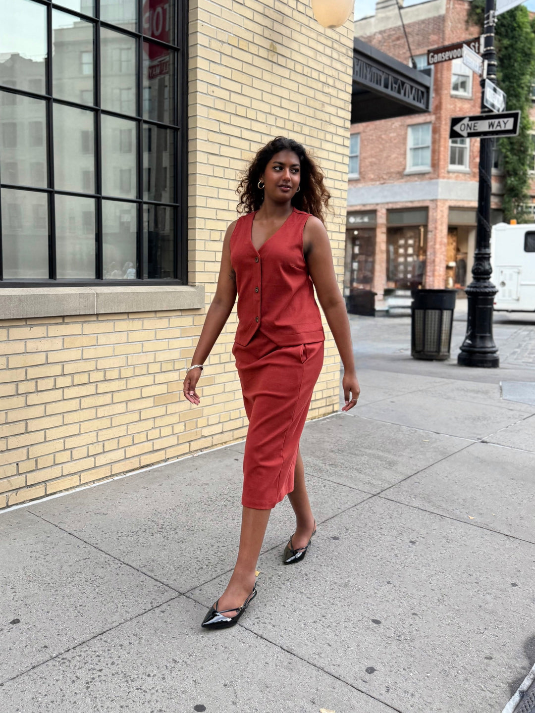 DANIELLE heavy-knit skirt in Red Amber