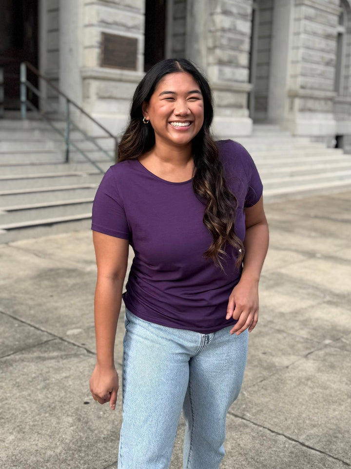 JANEY ruched tee in Midnight Dahlia