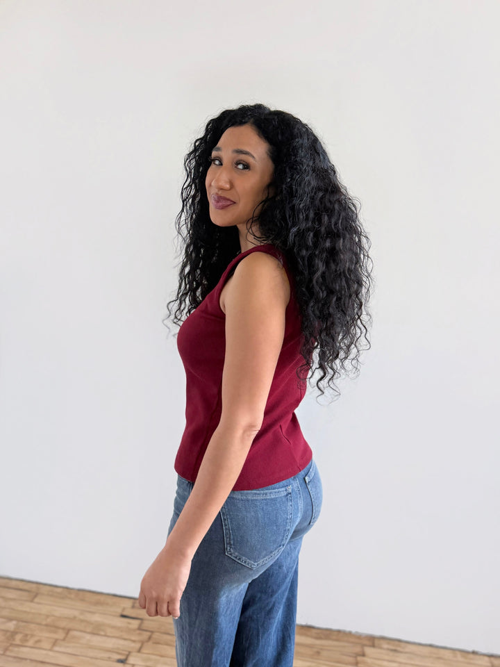 MAYA rib-knit fitted tank in Rich Red