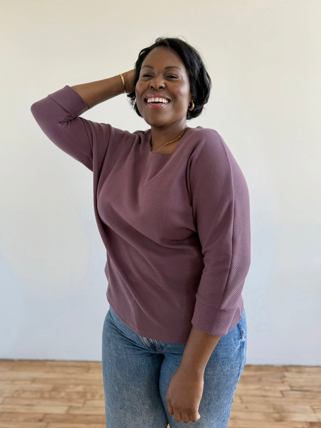 TENLEY waffle knit top in Plum Shadow