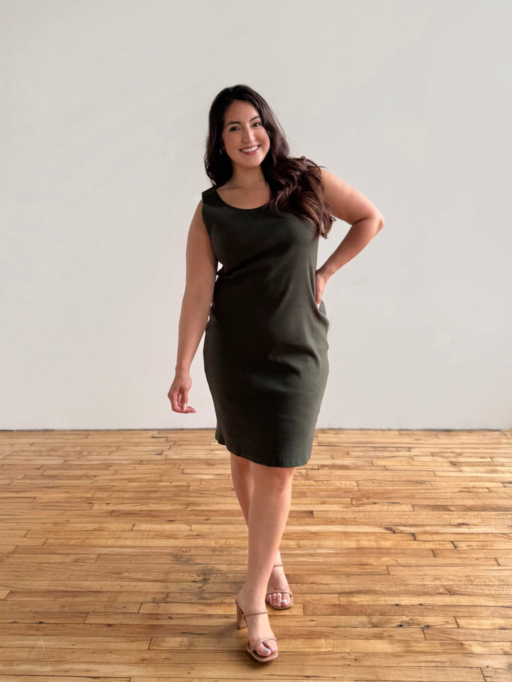 ROMY rib-knit dress in Olive Shadow