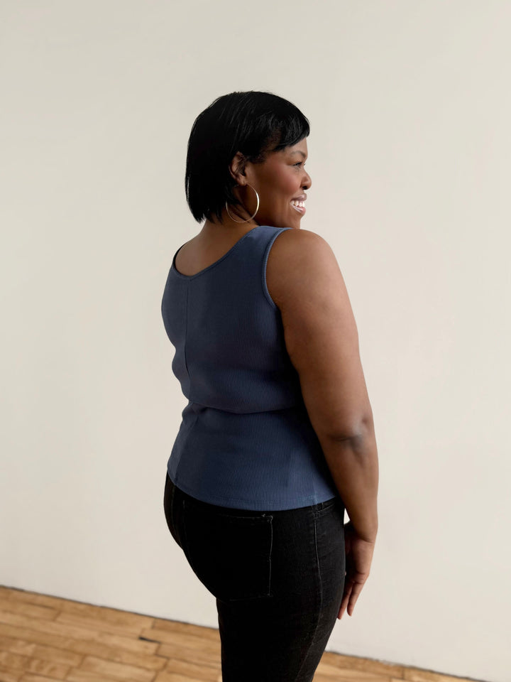 MAYA rib-knit fitted tank in Faded Navy