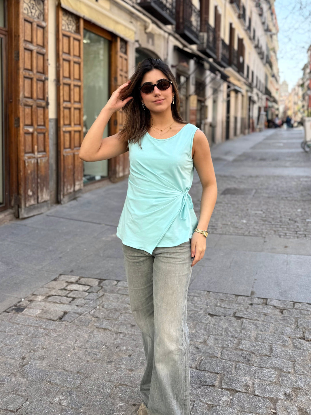 REINA top in Crisp Aqua