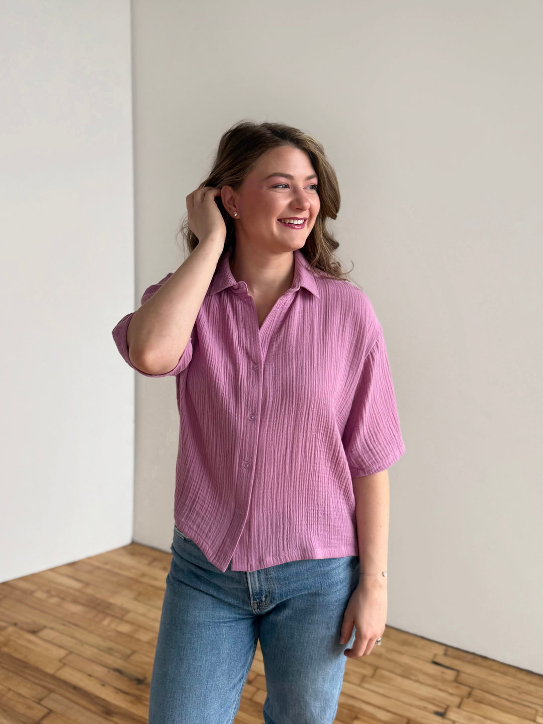 CARROLL gauze boxy shirt in Soft Orchid