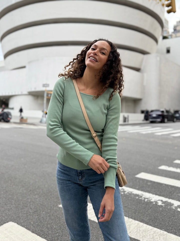 MALIA rib-knit top in Jade Leaf