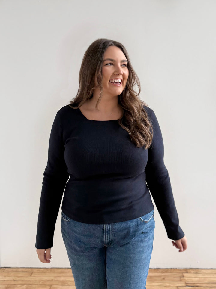 MALIA rib-knit top in Midnight Navy