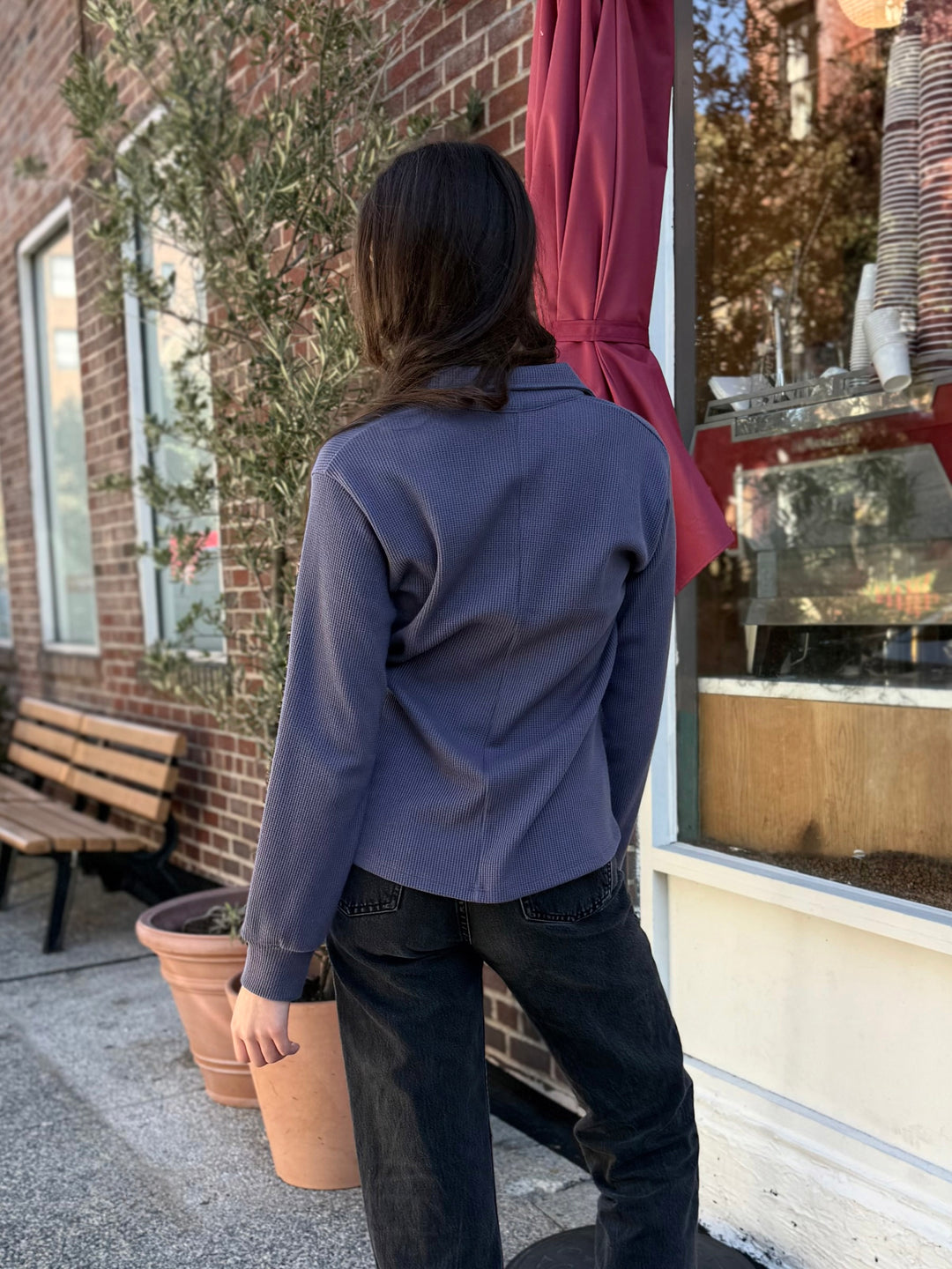 ADRIA waffle knit top in Stonewash