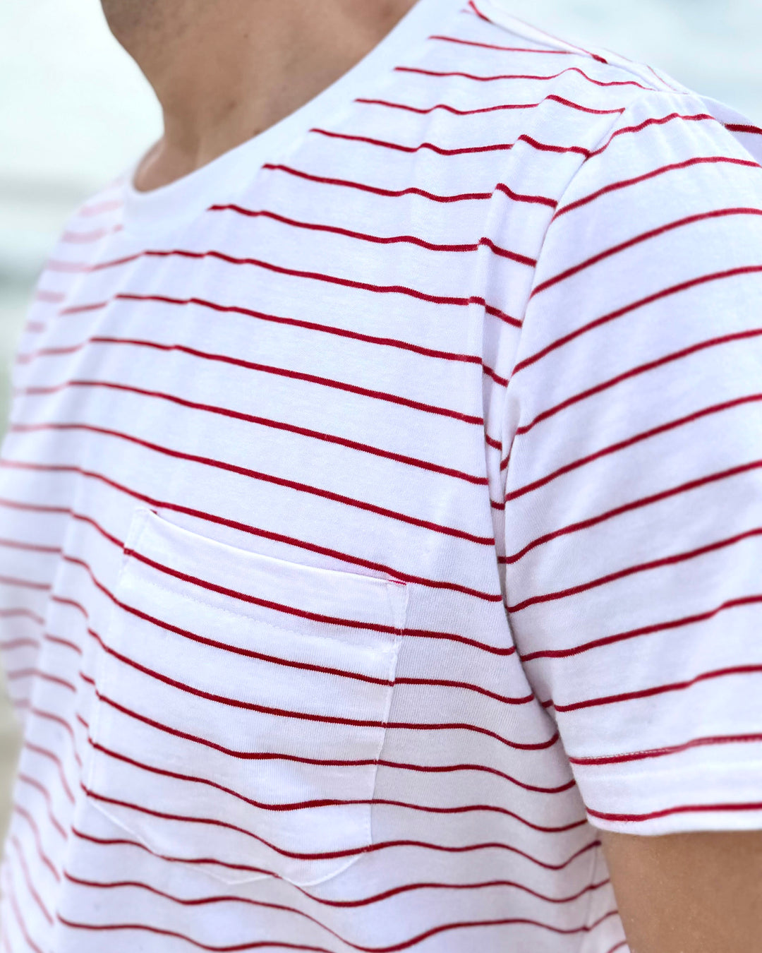 AMOS men's stripe tee in White/Red