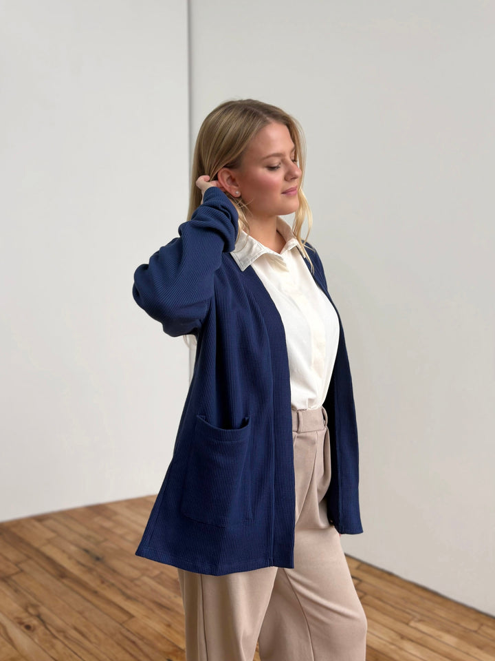 RILEY waffle knit cardigan in Blue Depths
