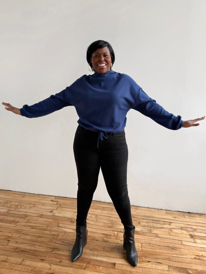 ANNIKA waffle knit top in Blue Depths