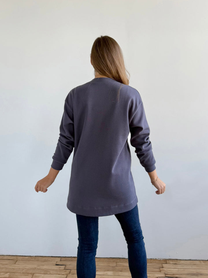 EVERLY waffle knit cardigan in Stonewash