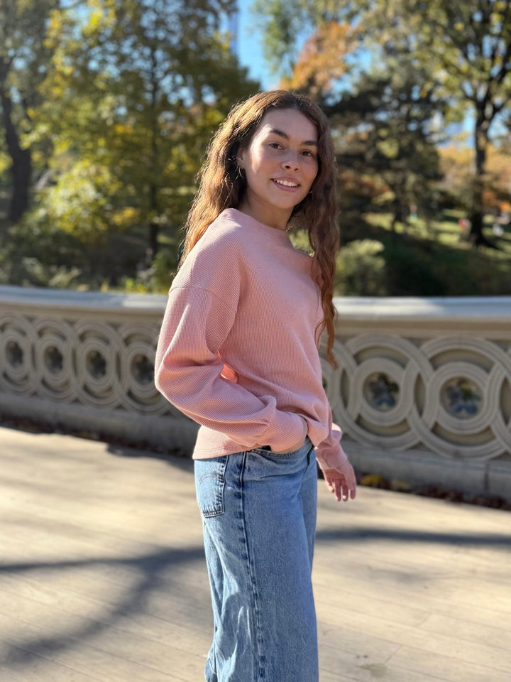 HARPER waffle knit top in Earthy Rose