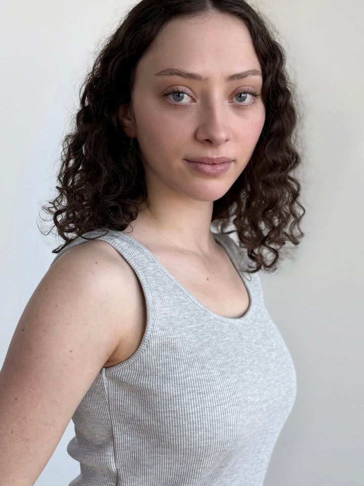 MAYA rib-knit fitted tank in Marble Grey