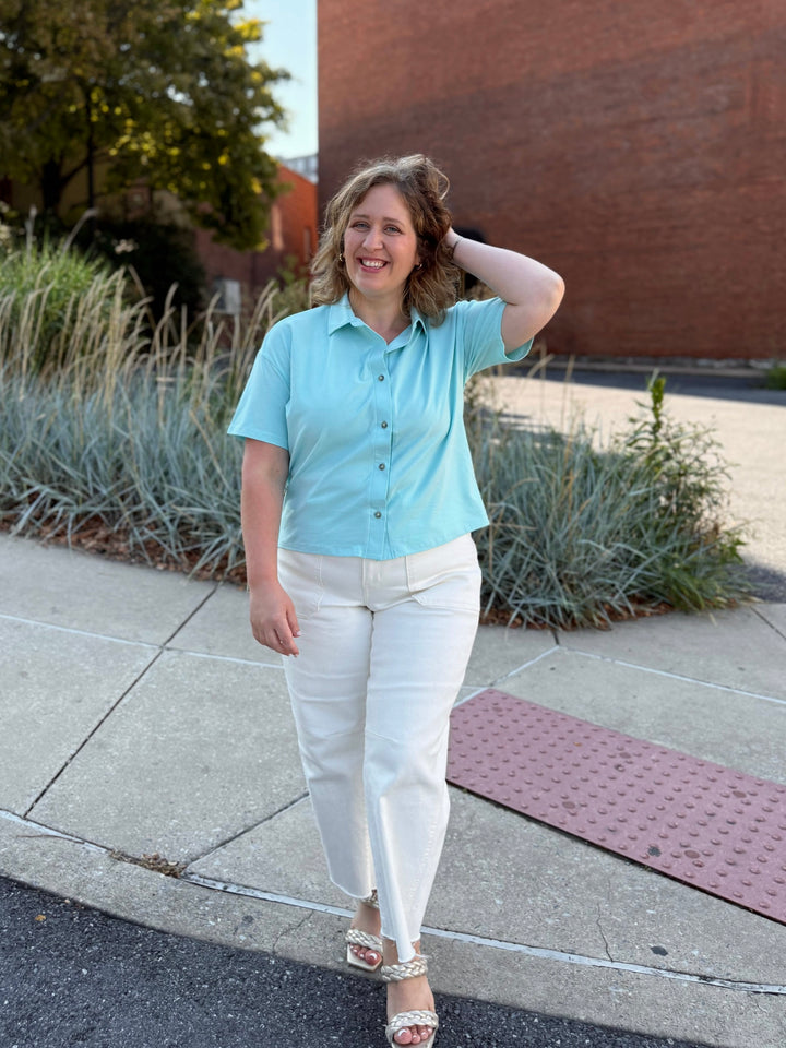 INES boxy shirt in Crisp Aqua