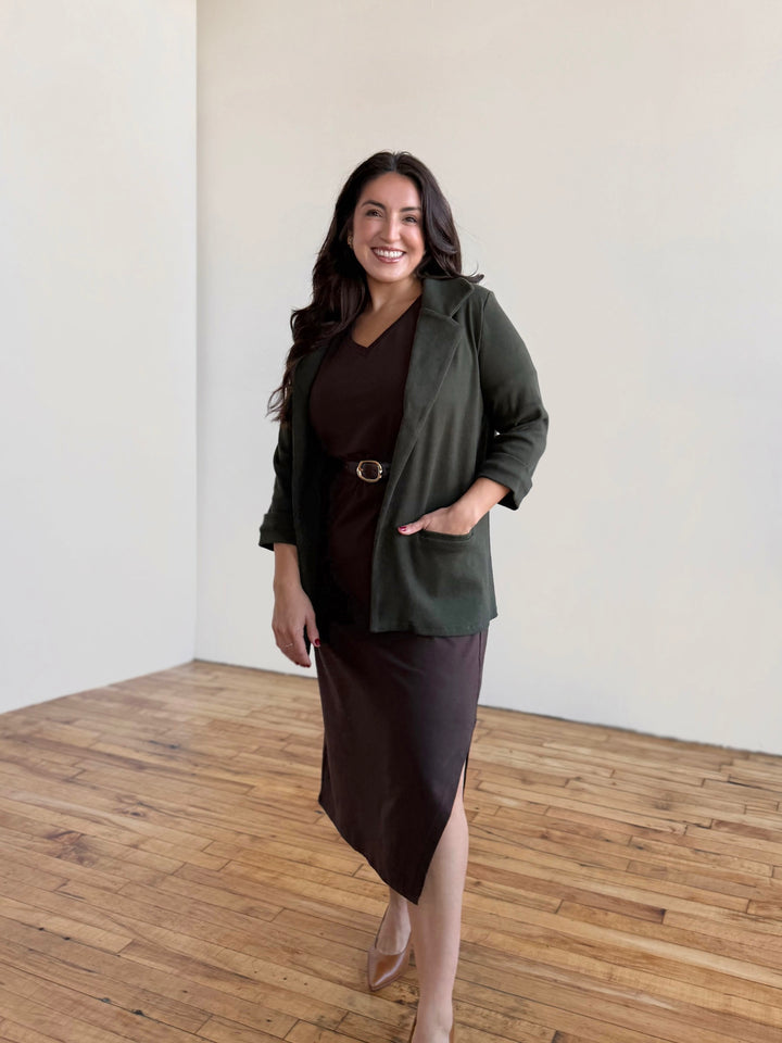 CROSBY rib knit blazer in Olive Shadow