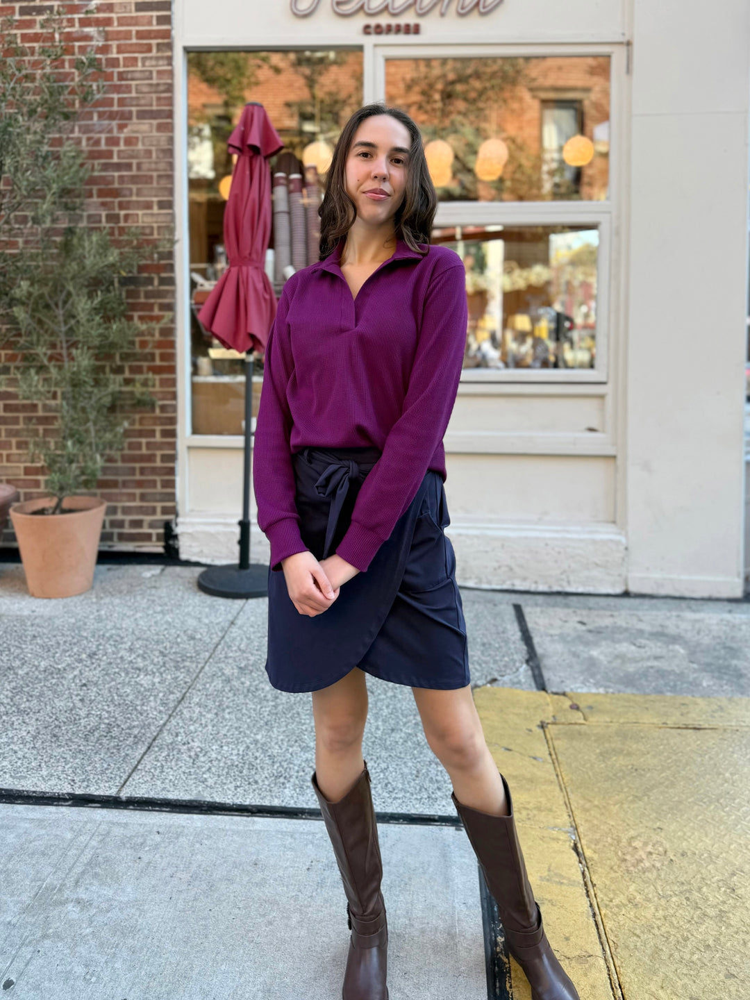 ADRIA waffle knit top in Purple Jewel