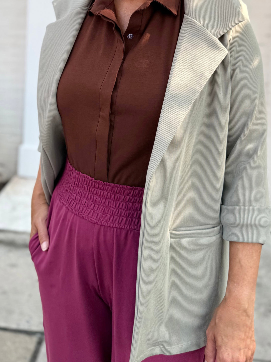 EVELINE smocked jersey pants in Deep Berry