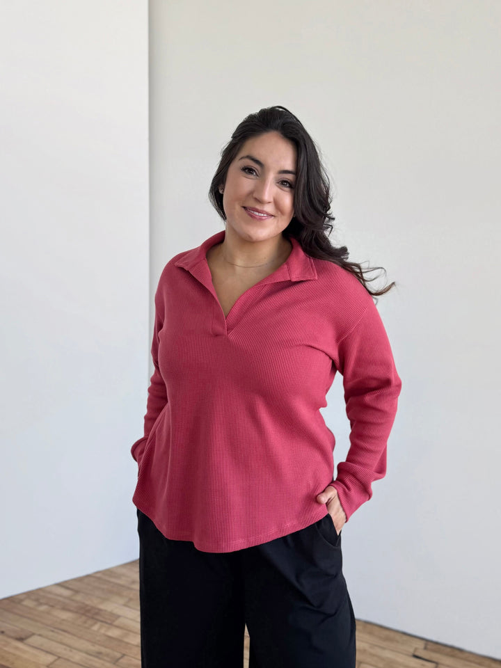 ADRIA waffle knit top in Soft Hibiscus