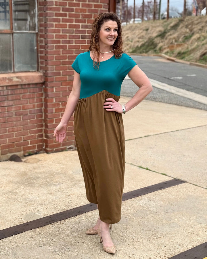 NORAH dress in Teal/Kona Brown