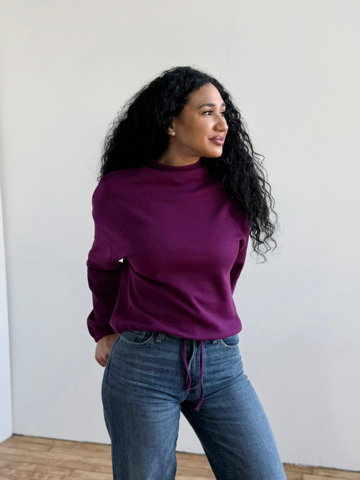 ANNIKA waffle knit top in Purple Jewel