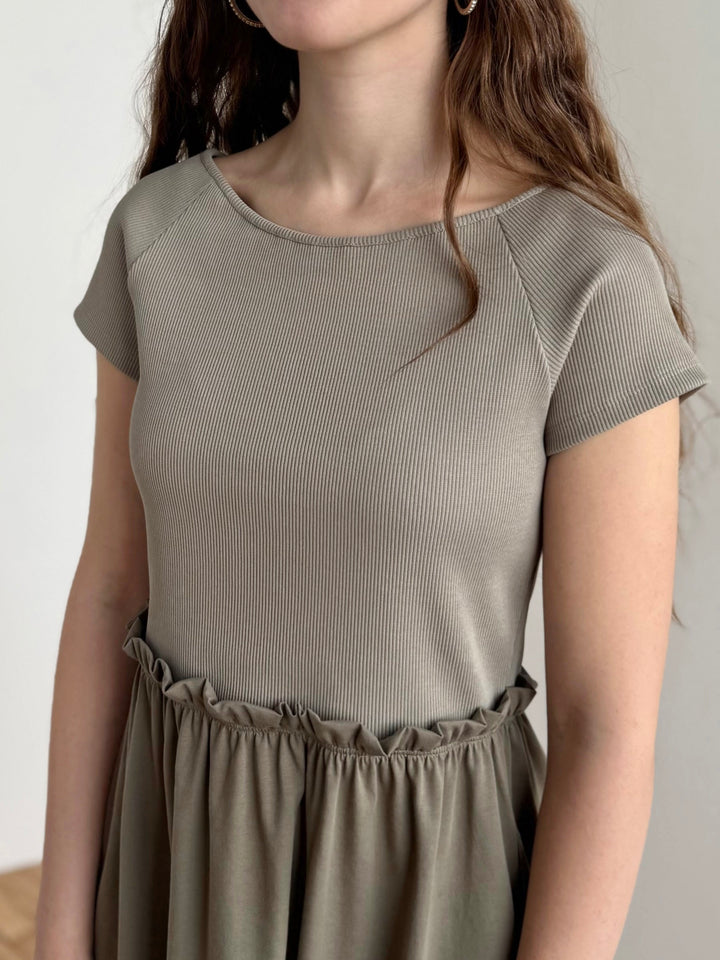 CAITLIN rib+jersey dress in Sage
