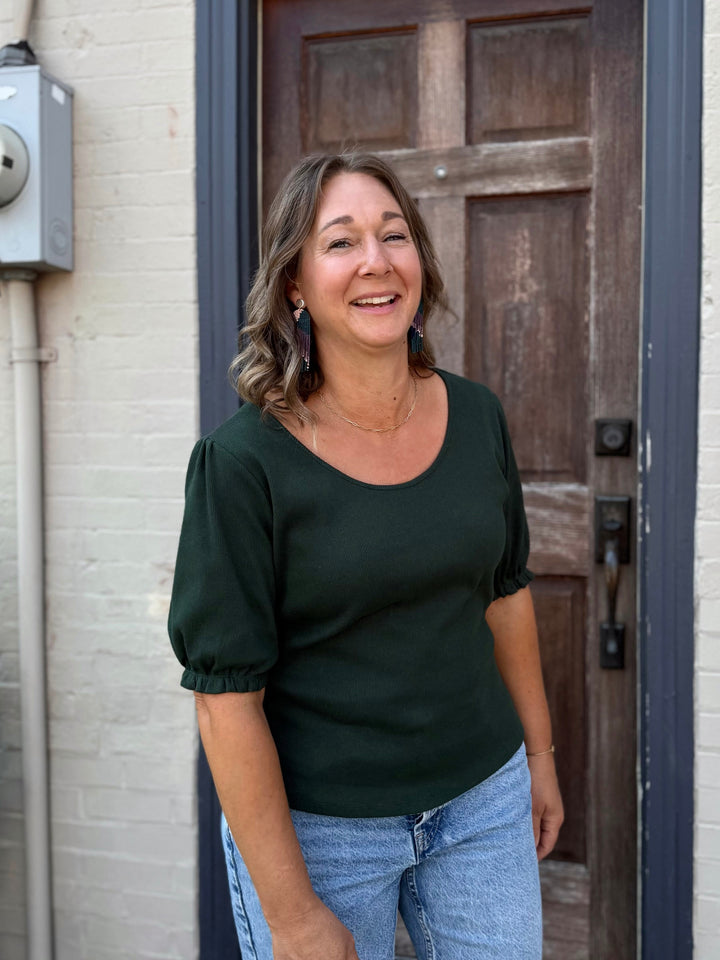 TALIA rib knit top in Pine Green