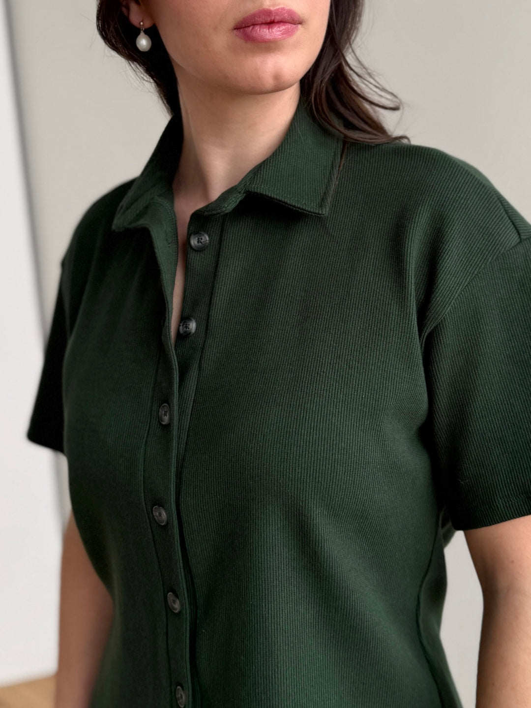 POLLY rib knit top in Pine Green