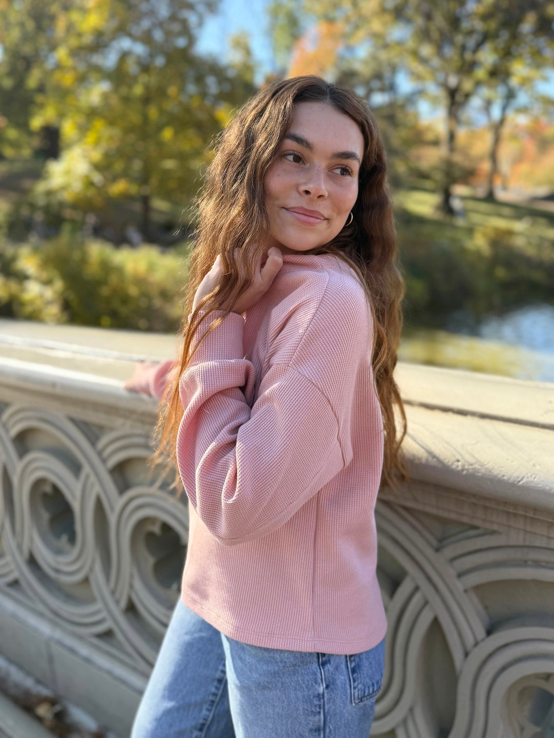 HARPER waffle knit top in Earthy Rose