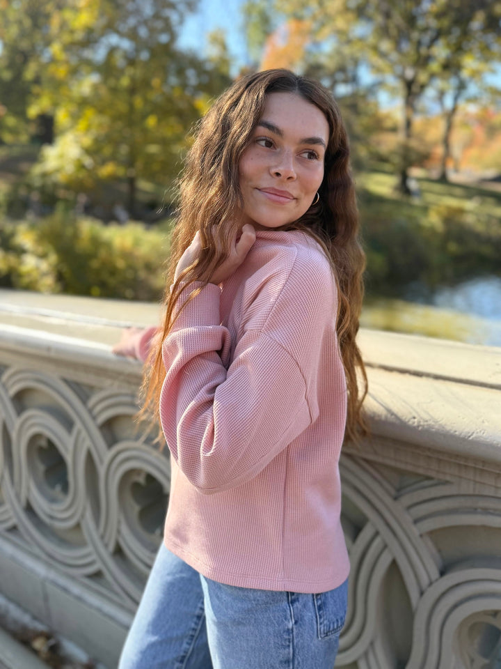 HARPER waffle knit top in Earthy Rose