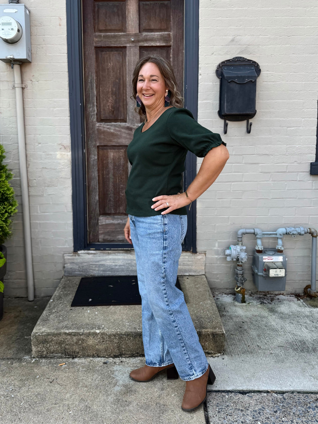TALIA rib knit top in Pine Green