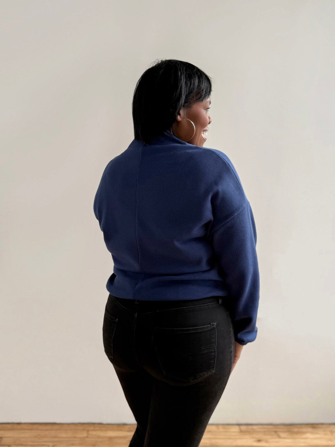 ANNIKA waffle knit top in Blue Depths