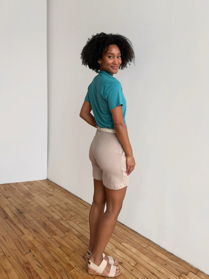 AVERIE heavy knit shorts in Desert Sand
