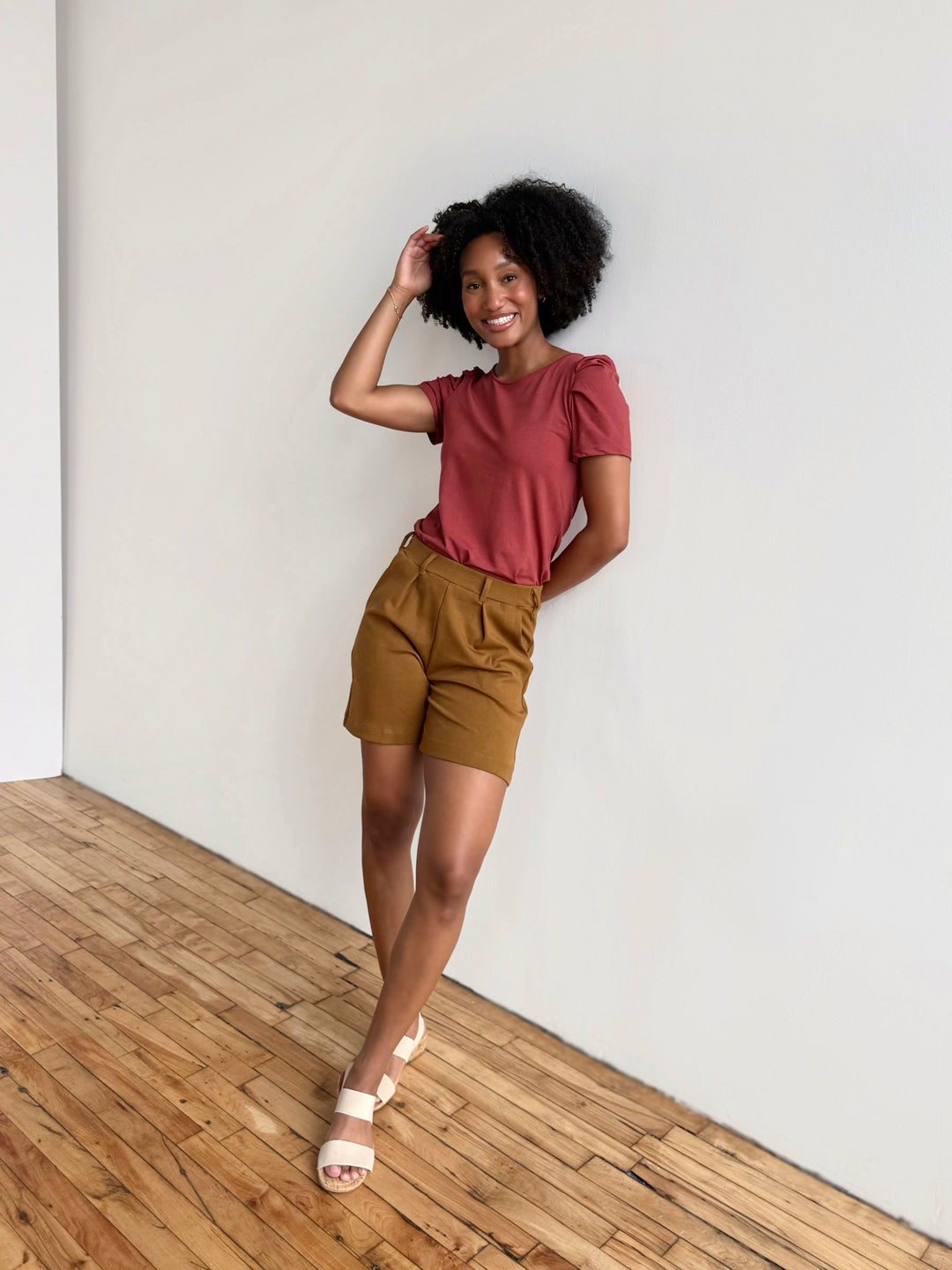 AVERIE heavy knit shorts in Warm Sienna