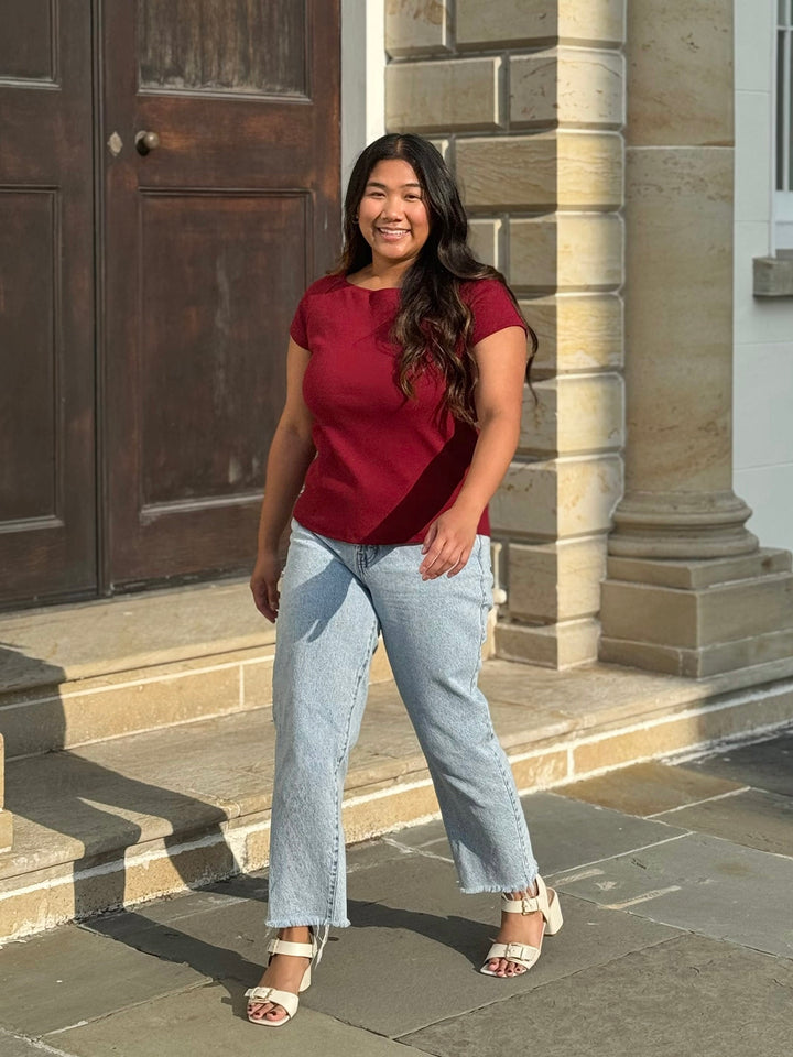 LILLE rib knit tee in Rich Red
