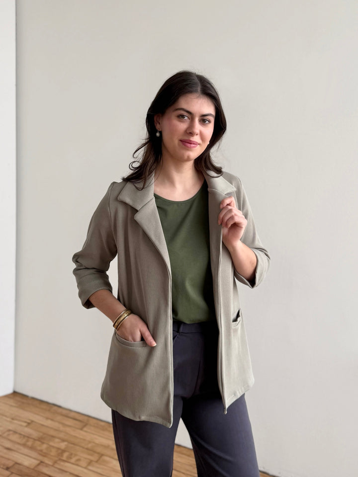 CROSBY rib knit blazer in Light Sage