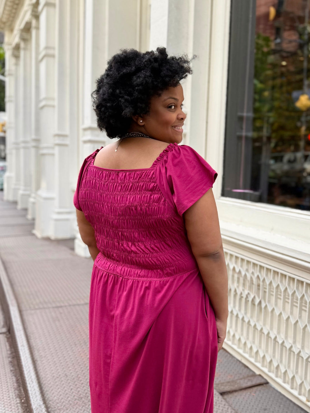 ADELIA smocked dress in Garnet Pink