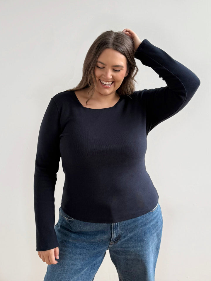 MALIA rib-knit top in Midnight Navy