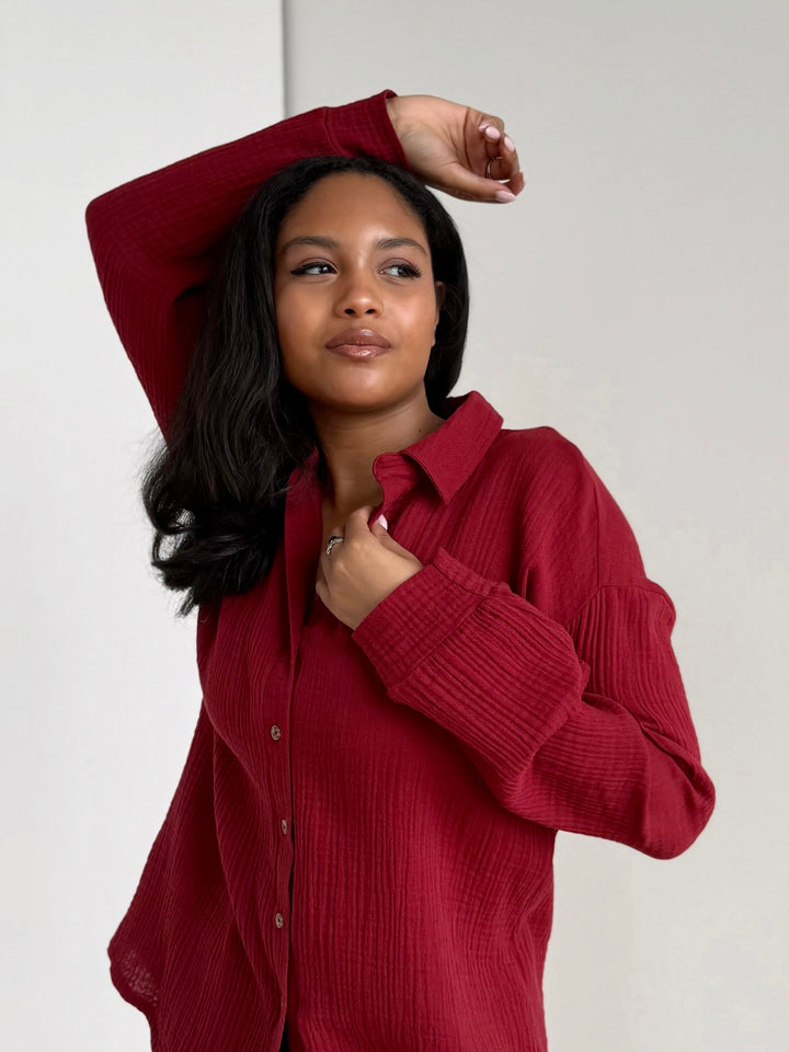 PRADO gauze top in Sangria Red