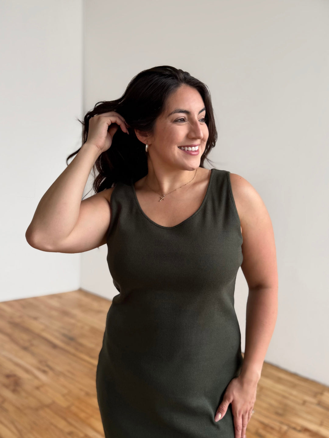 ROMY rib-knit dress in Olive Shadow
