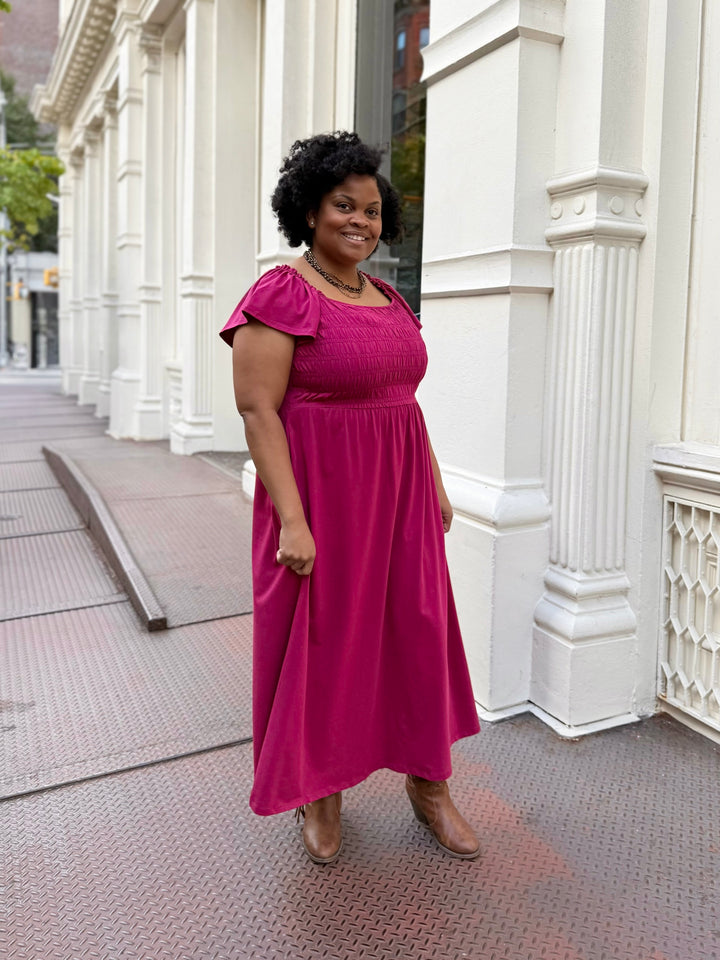 ADELIA smocked dress in Garnet Pink