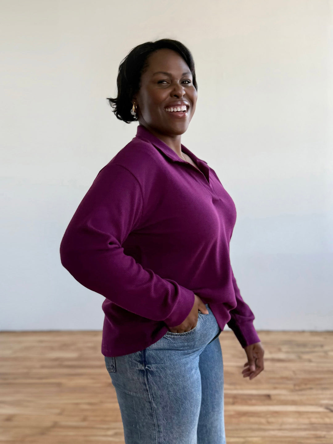 ADRIA waffle knit top in Purple Jewel