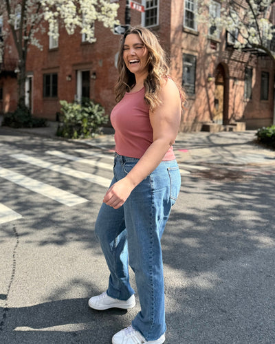 BRIDGETTE rib knit tank in Withered Rose