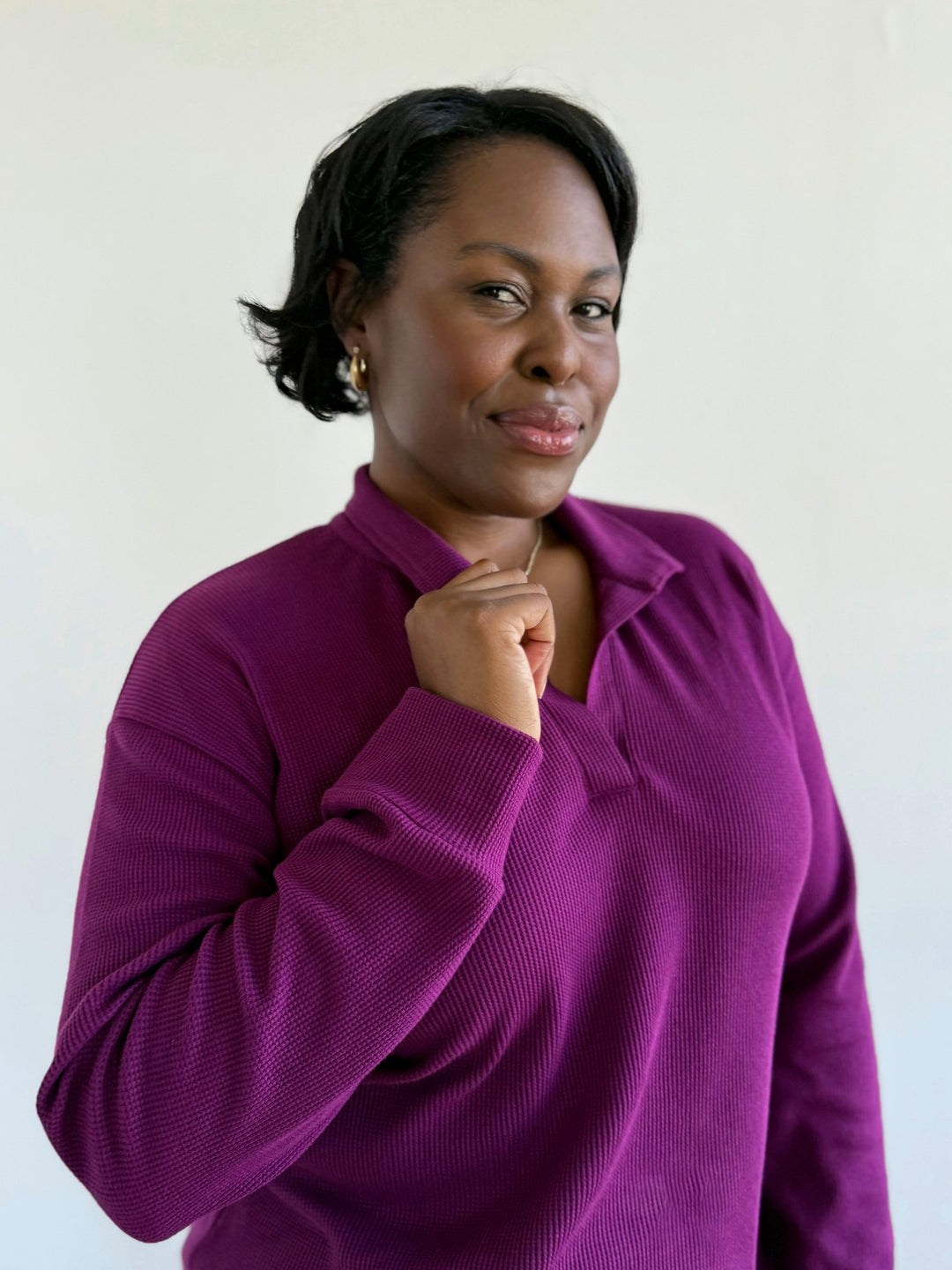 ADRIA waffle knit top in Purple Jewel