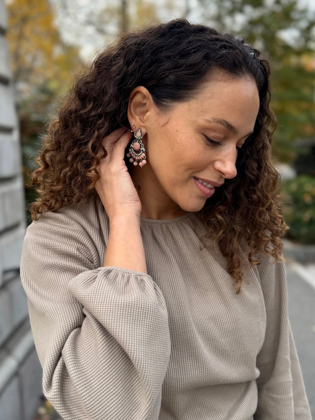 VIVIAN waffle knit top in Taupe Grey