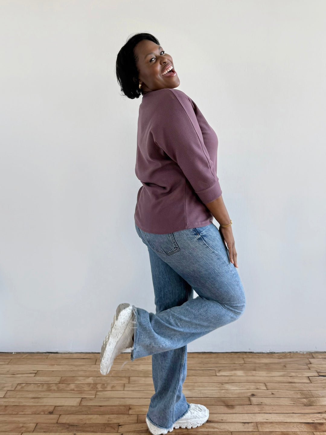 TENLEY waffle knit top in Plum Shadow