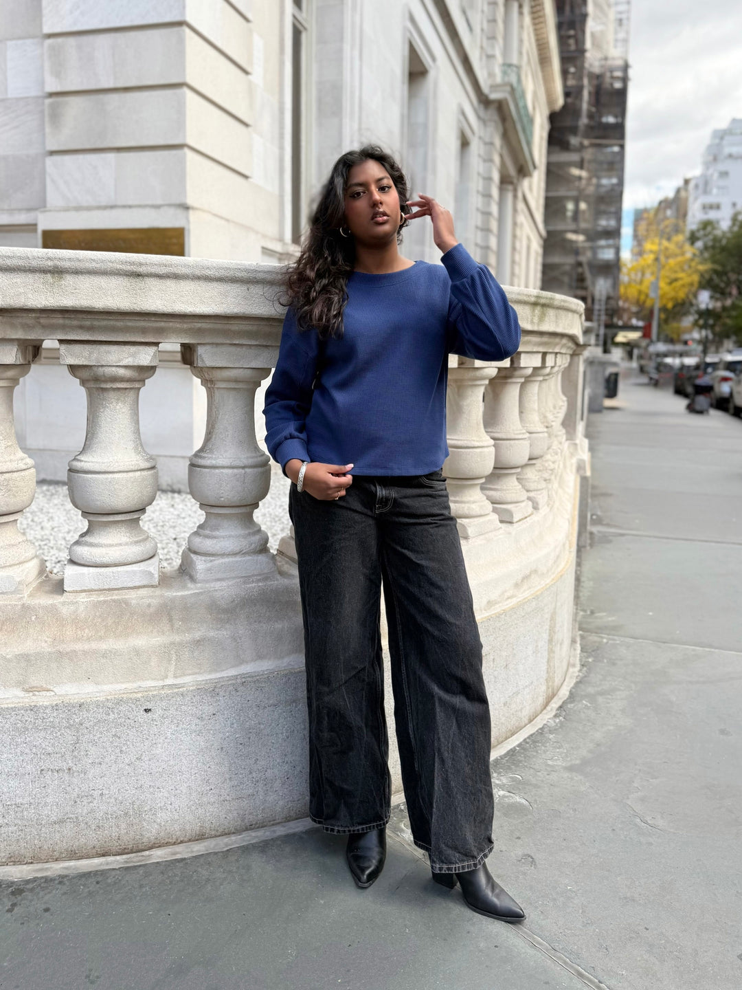 HARPER waffle knit top in Blue Depths