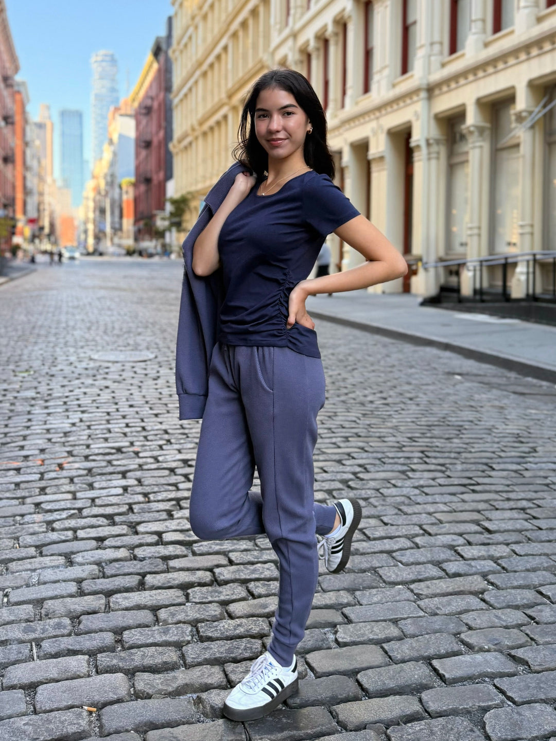 OWEN waffle knit joggers in Stonewash