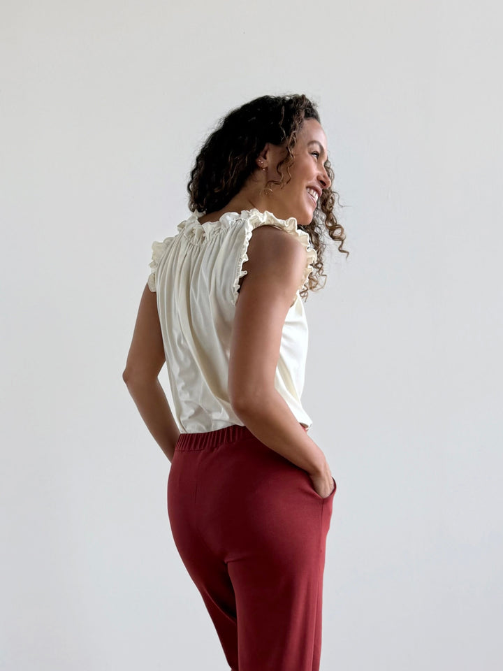 SOPHIA tulip hem pants in Red Amber