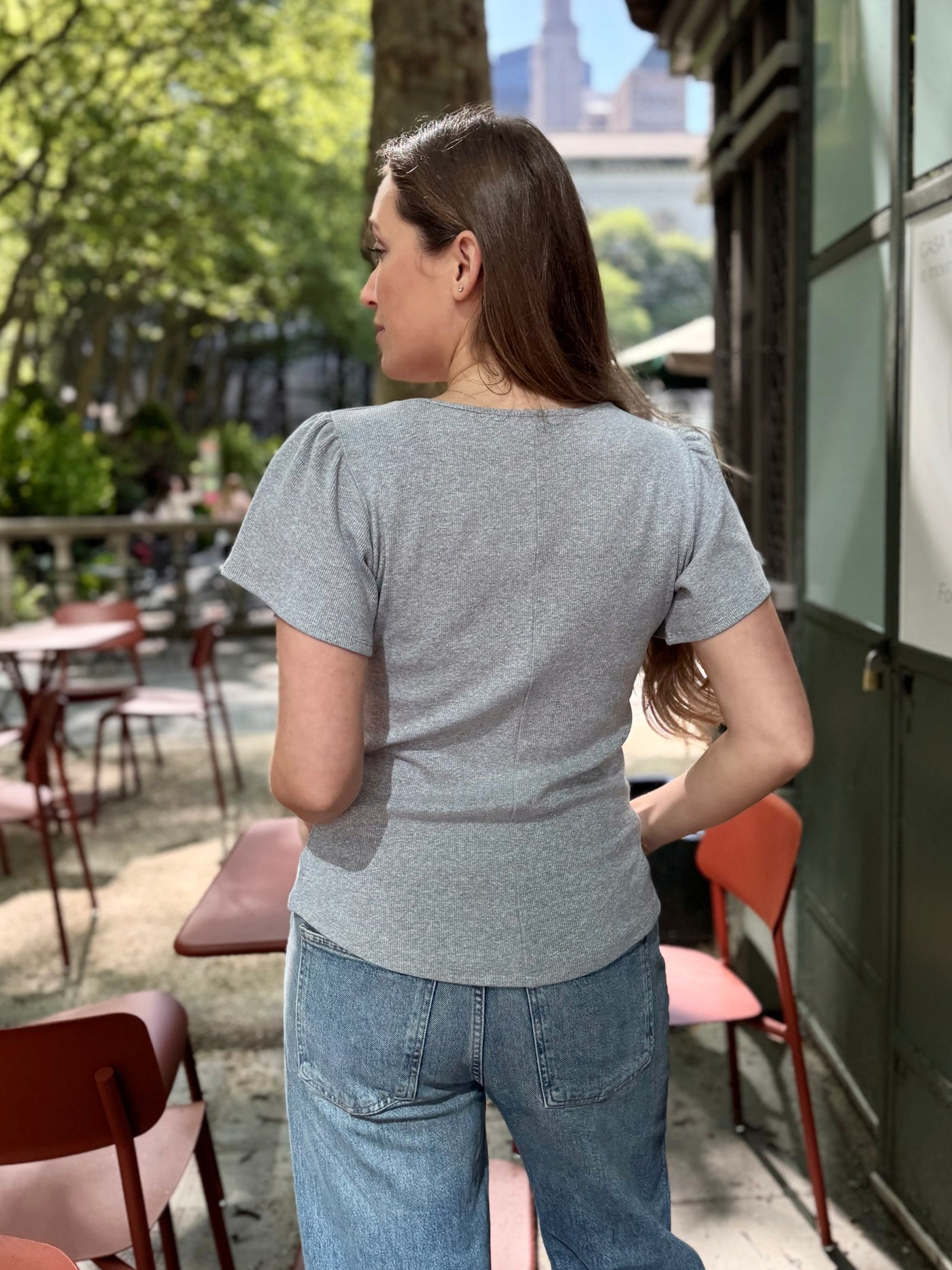 ZADIE rib knit tee in Pebble Gray