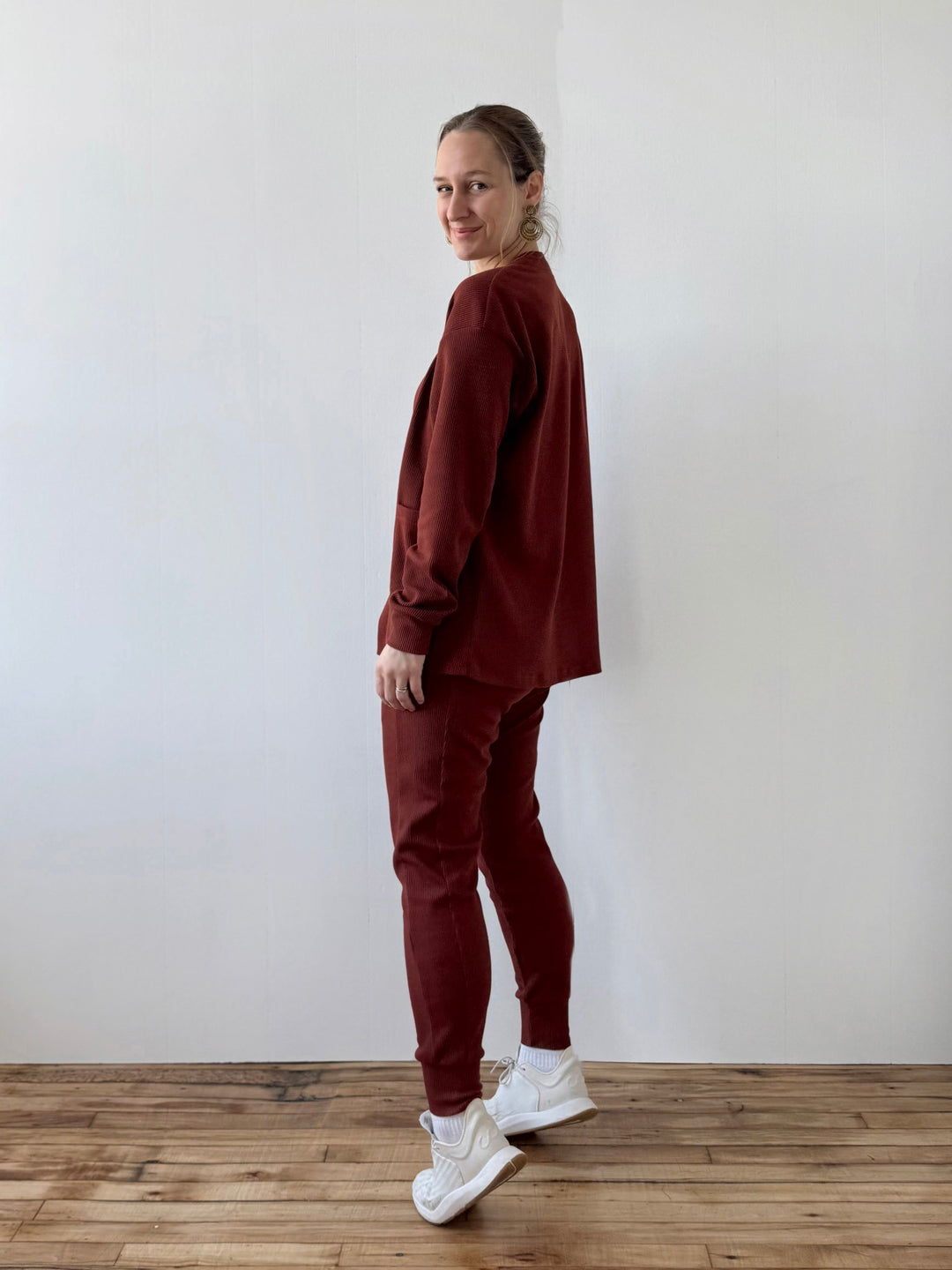 OWEN waffle knit joggers in Cherrywood